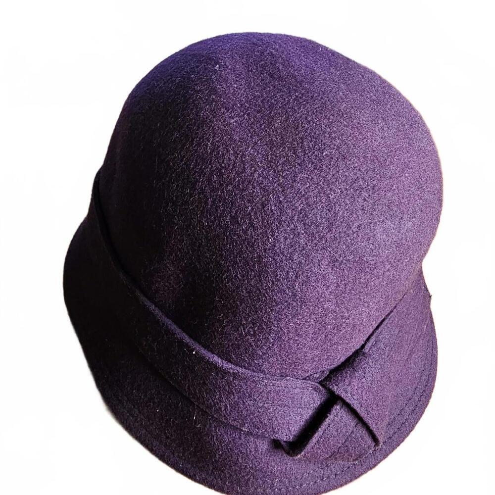 Vintage Purple Wool Cloche Hat with Bow Detail